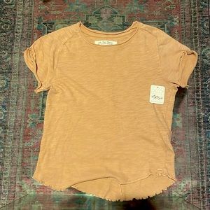 Small 100% cotton TAN ultra soft t-shirt from Free People! NEW w| tags!